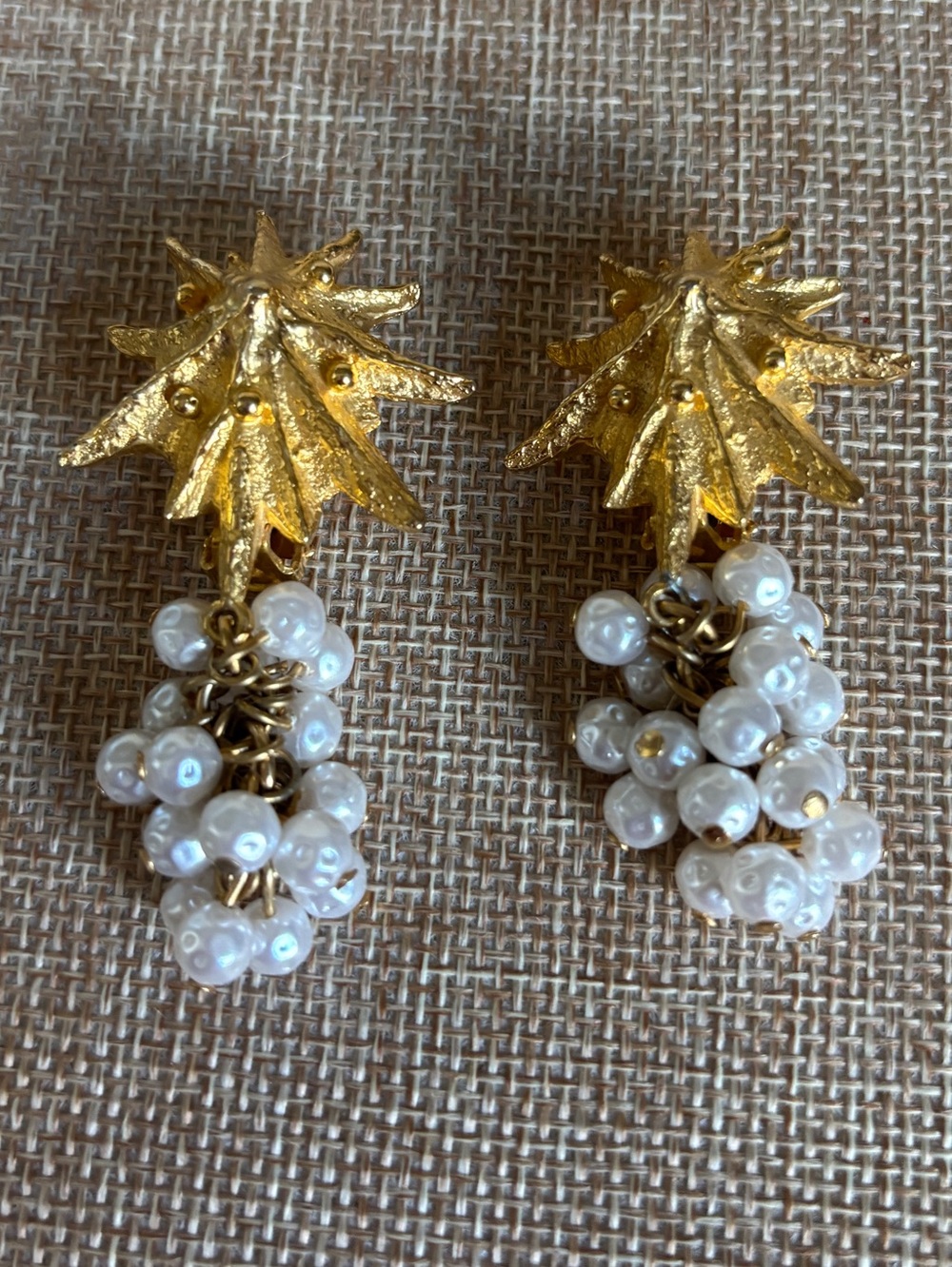 Vintage Hobe  Gold Sunburst Earrings with Pearl Dangles